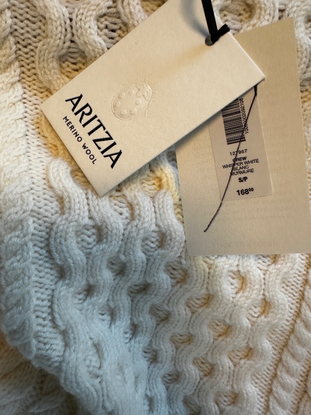 NWT Aritzia Heritage Knit Merino Wool Cable Sweater S